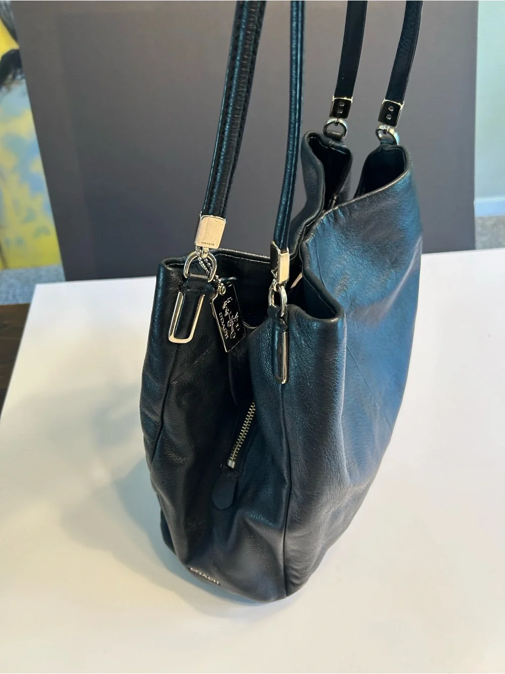 Coach Black Pebbled Leather Shoulder Bag with Silver Hardware